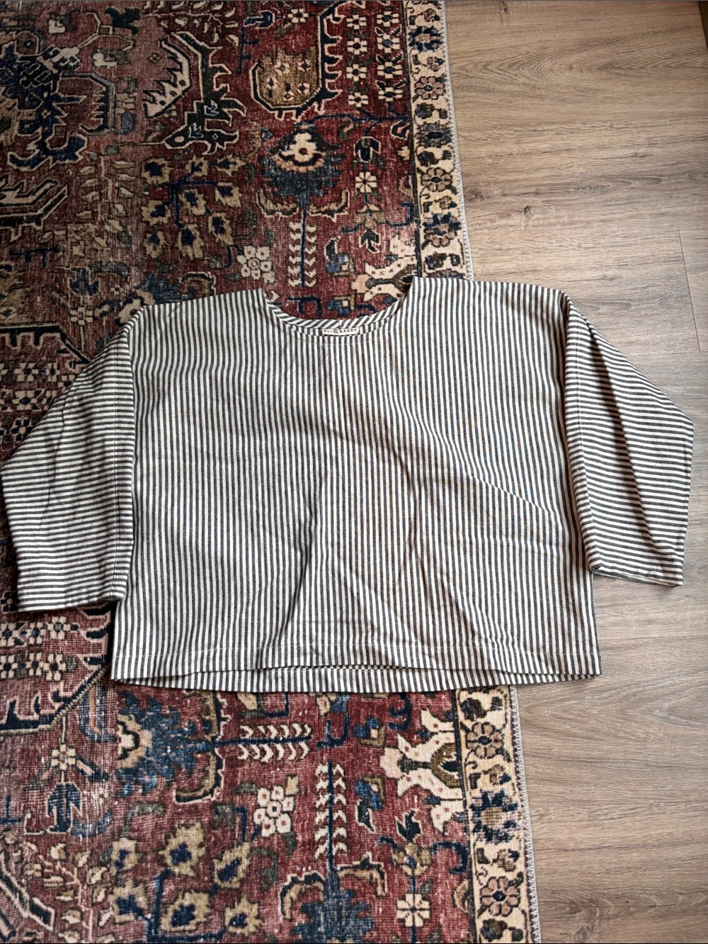 Striped Long-Sleeve Boxy Top in Black & White